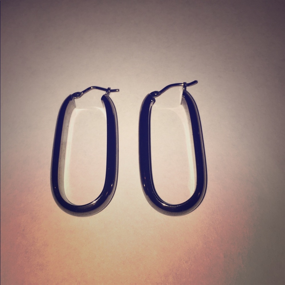 Gray Metallic Rectangular Hoop Earrings - image 2